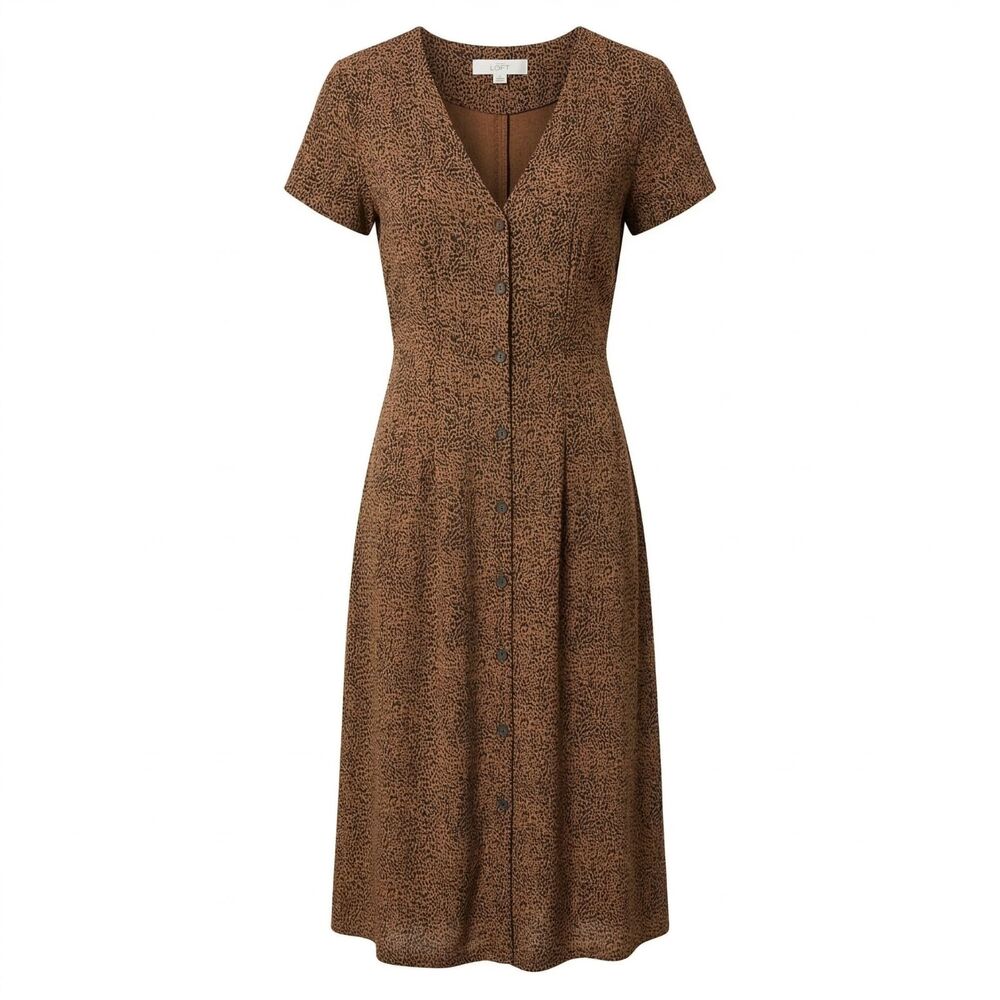 LOFT ANIMAL PRINT V-NECK CASUAL FLUTTER SLEEVE TIE BACK CLASSIC MIDI DRESS SZ. 4